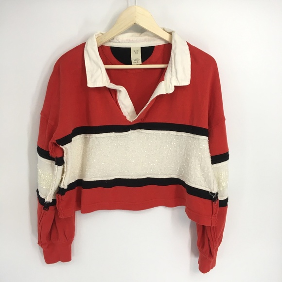 Free People Tops - Free People Sequined Color Block Cropped Tee